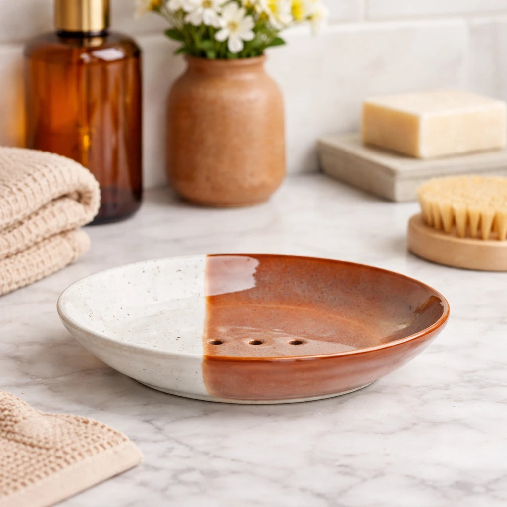 Seifenschale RUSTIC oval Keramik mit Ablauf