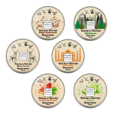 6x15ml Deo Creme für Männer mit Natron Starterpaket Reisegröße - PURE SOUL Naturkosmetik