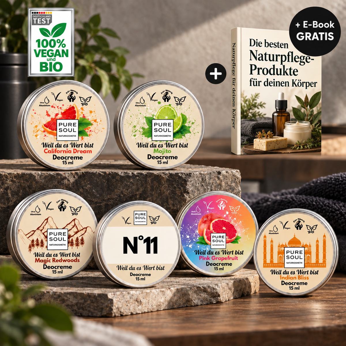 6x15ml Deo Creme Mini Set Männer mit Natron Starterpaket Reisegröße bio vegan aluminiumfrei