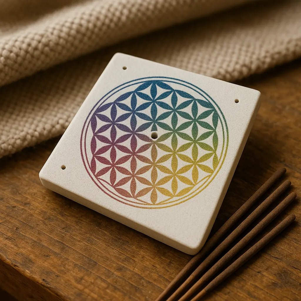 Blume des Lebens Regenbogen Räucherstäbchenhalter Sandstein - PURE SOUL Naturkosmetik