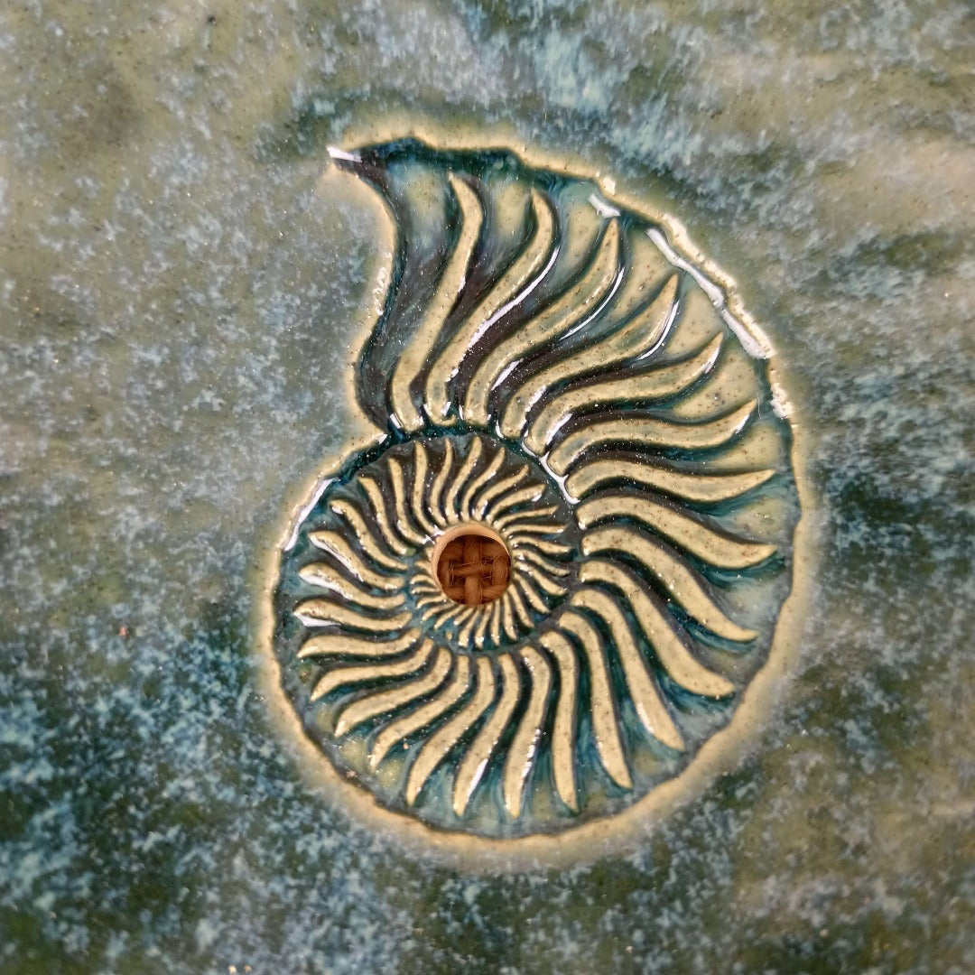 Seifenschale Keramik mit Ablauf Nautilus Fossil