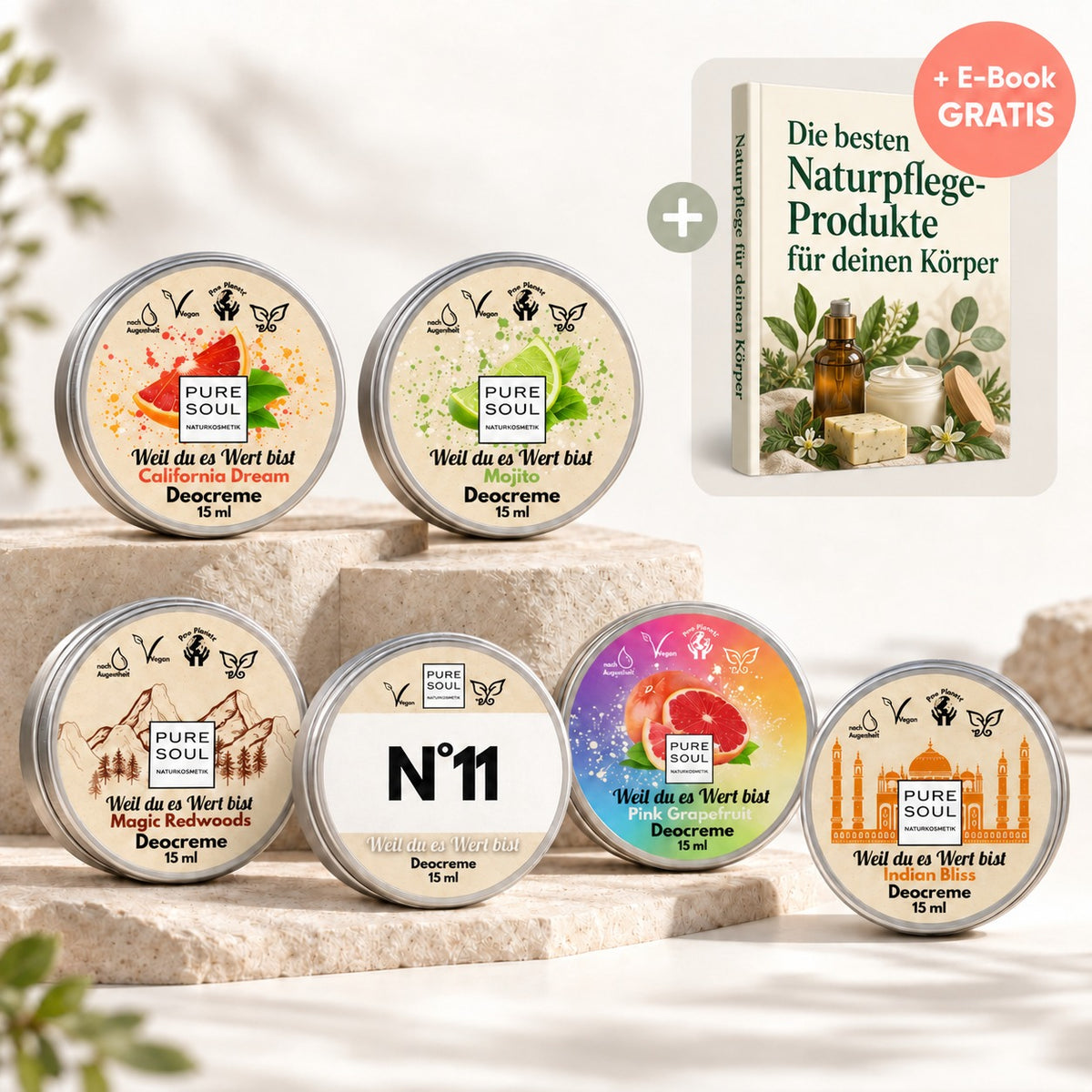 6x15ml Deo Creme Mini Set Männer mit Natron Starterpaket Reisegröße bio vegan aluminiumfrei
