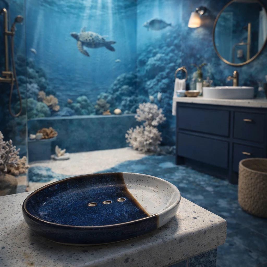 Seifenschale RUSTIC oval Keramik mit Ablauf