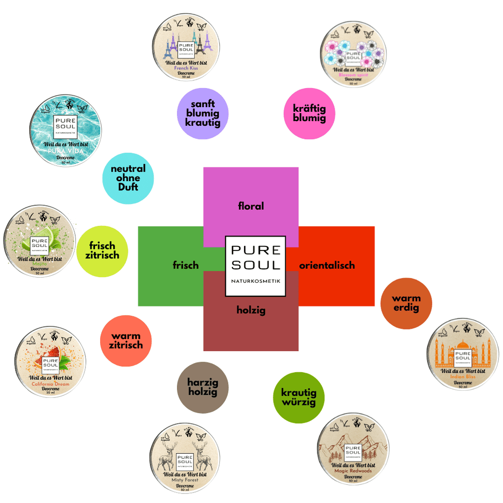 6x15ml Deo Creme für Männer mit Natron Starterpaket Reisegröße - PURE SOUL Naturkosmetik