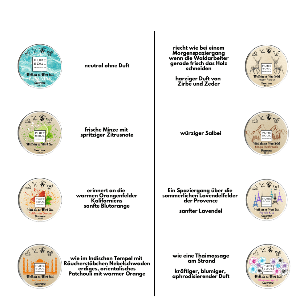 6x15ml Deo Creme für Männer mit Natron Starterpaket Reisegröße - PURE SOUL Naturkosmetik